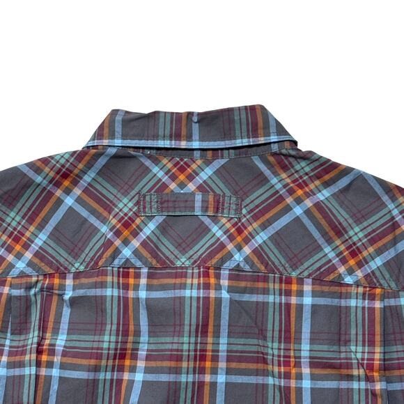 Duluth Trading Co. Button Down Plaid Short Sleeve Relaxed Fit Blue Shirt Mens XL - Picture 7 of 8